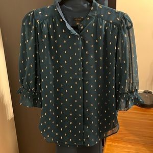 Nwt ann taylor clip dot shirred yoke top sea storm